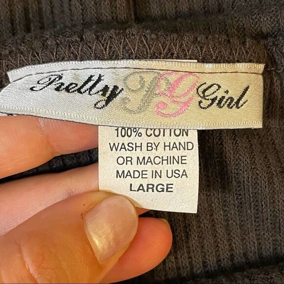 Pretty Girl Solid Brown Off the Shoulder Spaghetti Strap 100% Cotton Blouse L - Picture 4 of 11